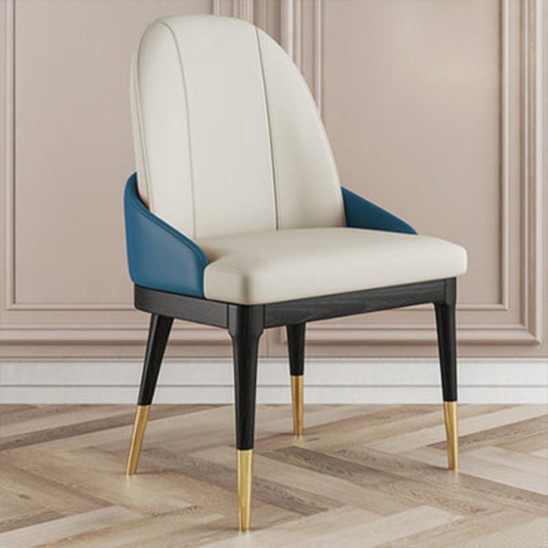 Glam Dining Side Chair Leather Dining Chair with Solid Wood Legs