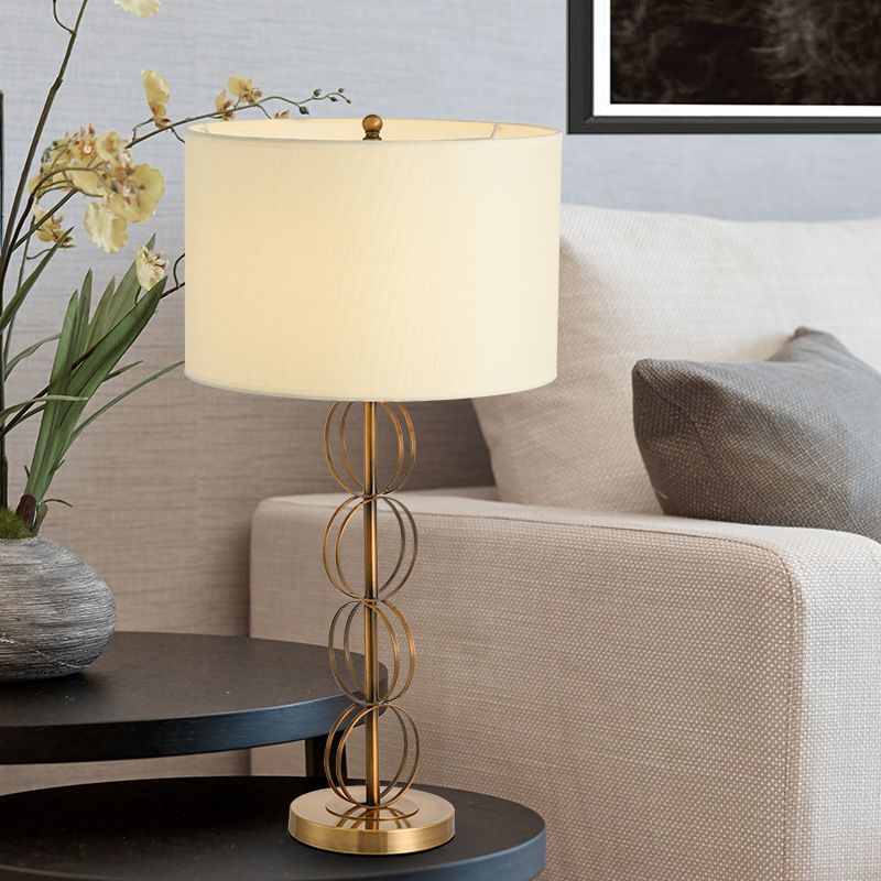 Fabric Cylindrical Night Light Contemporary 1-Light White Metal Table Lighting for Living Room