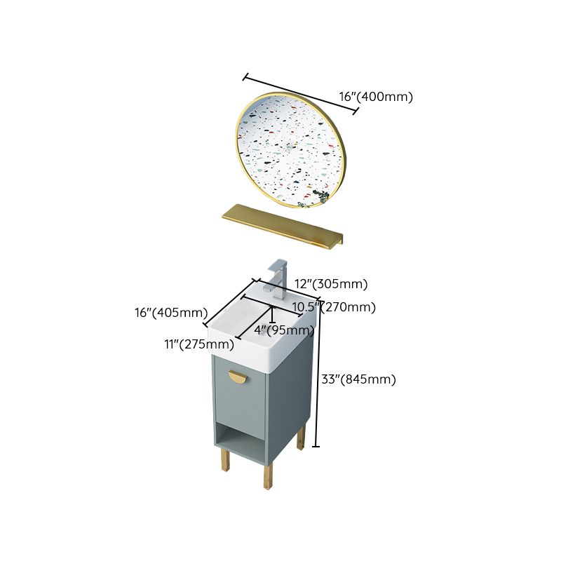 Rectangular Freestanding Bathroom Vanity Glam Green Single-Sink Vanity Set
