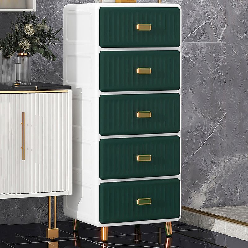 Green Plastic Urban Kid's Wardrobe High Gloss 5-Drawer Kids Closet