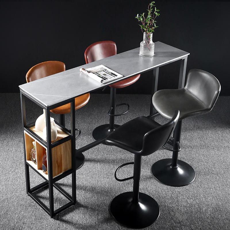 Industrial Bar Table 42-inch Height Stone Top Bistro Table with Storage Shelf