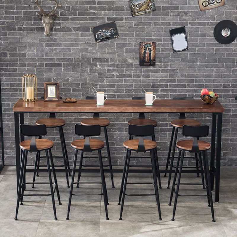 Rectangle Pine Wood Top Bar Table in Brown Modern Bistro Table with Black Trestle Base