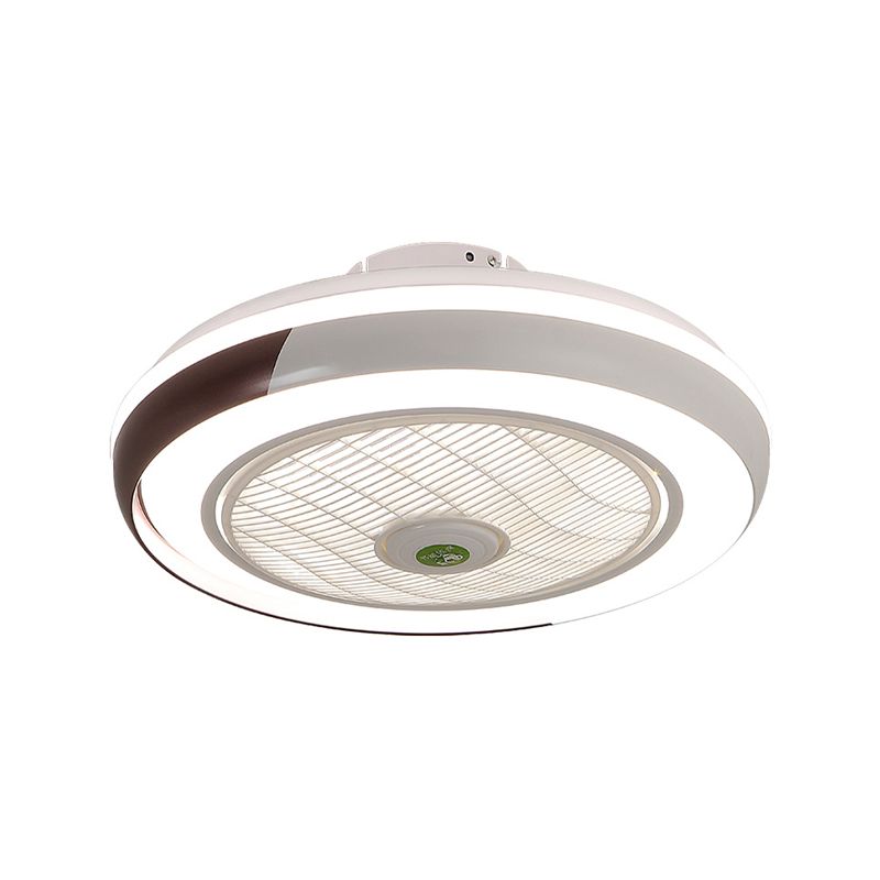 Modern Round Fan Light Fixture Metal LED Bedroom Semi Flush Mount Light