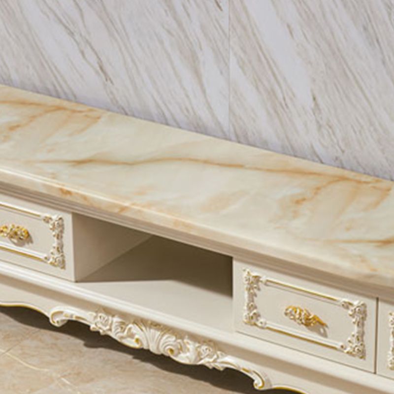 Glam Marble TV Stand White Open Shelving TV Console with Drawers