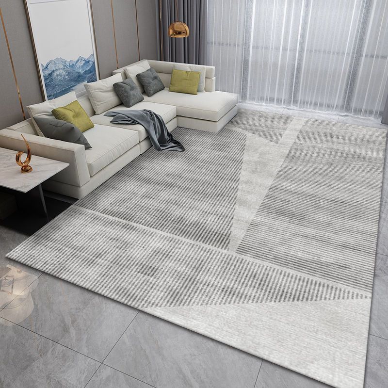 Grey Modern Carpet Polyester Abstract Striped Carpet Washable Carpet for Living Room