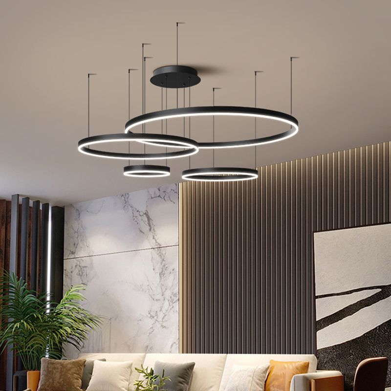 Orbicular Shade Chandelier Lights Modern Metal Chandelier Lighting Fixtures in Black