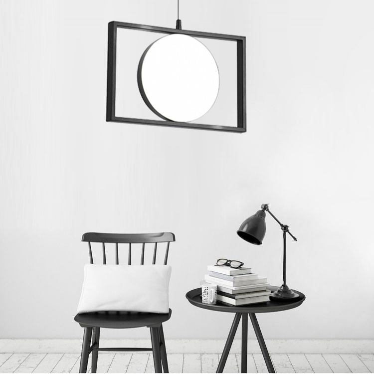 Black Rectangle Pendant Hanging Light Post Modern Metal LED Suspension Light Fixture, Horizontal/Vertical