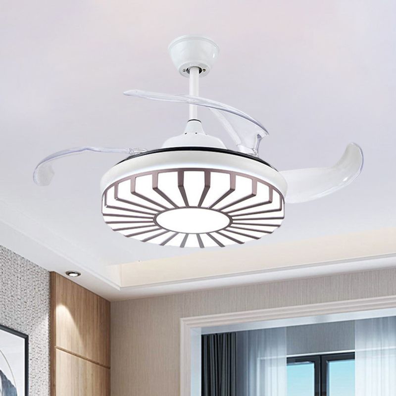 Minimalism Circular Semi Flush Mount Acrylic Living Room 4-Blade LED Pendant Fan Light in Silver/White/Gold, 42" W