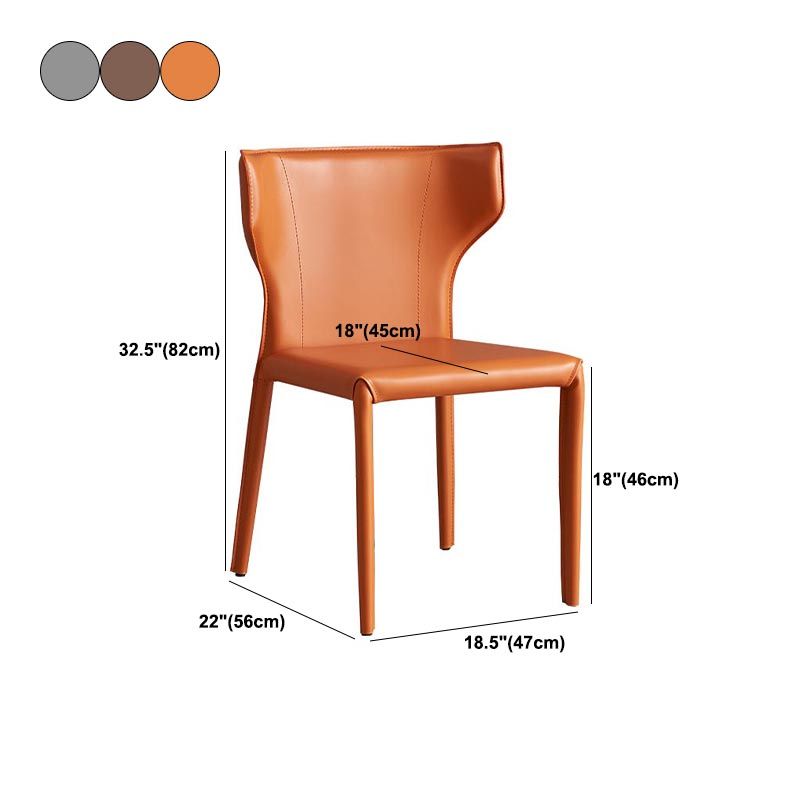 Contemporary Leather Dining Chair Wingback Side Chair in Matte Finish with Steel Legs