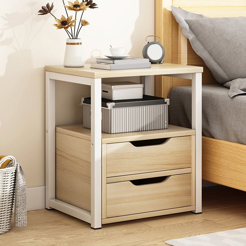 Modern Wooden Night Stand 19.6"Tall Metal Frame Nightstand with Drawer