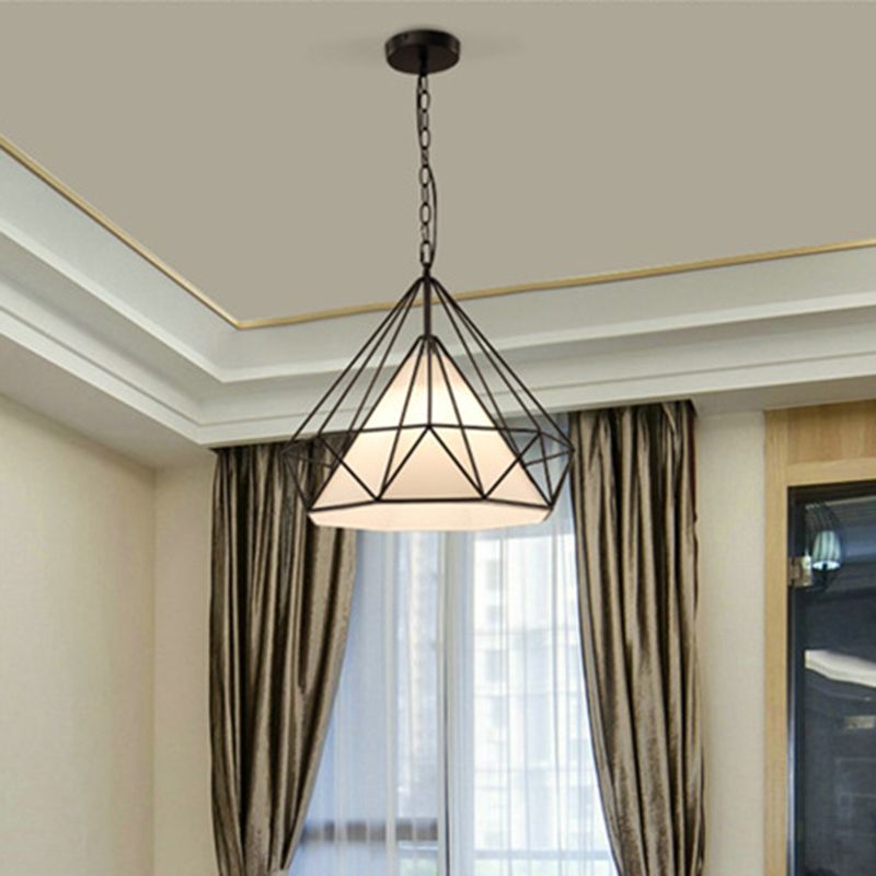 1 Light Diamond Cage Hanging Ceiling Lights Industrial Style Metal Hanging Light Fixtures for Restaurant