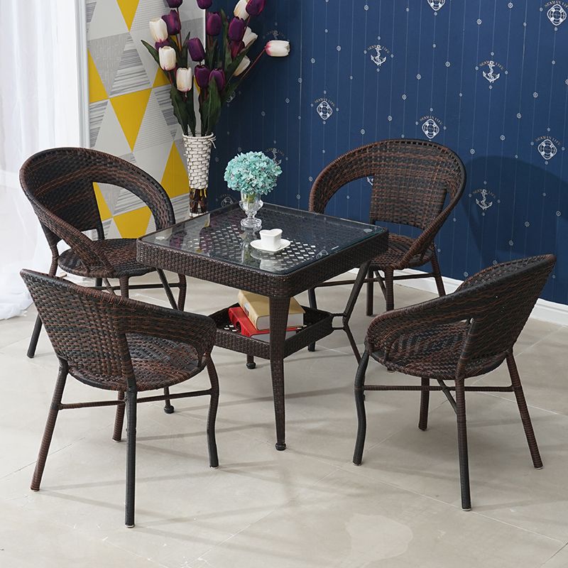 Wicker Modern Dining Table Set 1/3/4/5 Pcs Matte Finish Patio Set