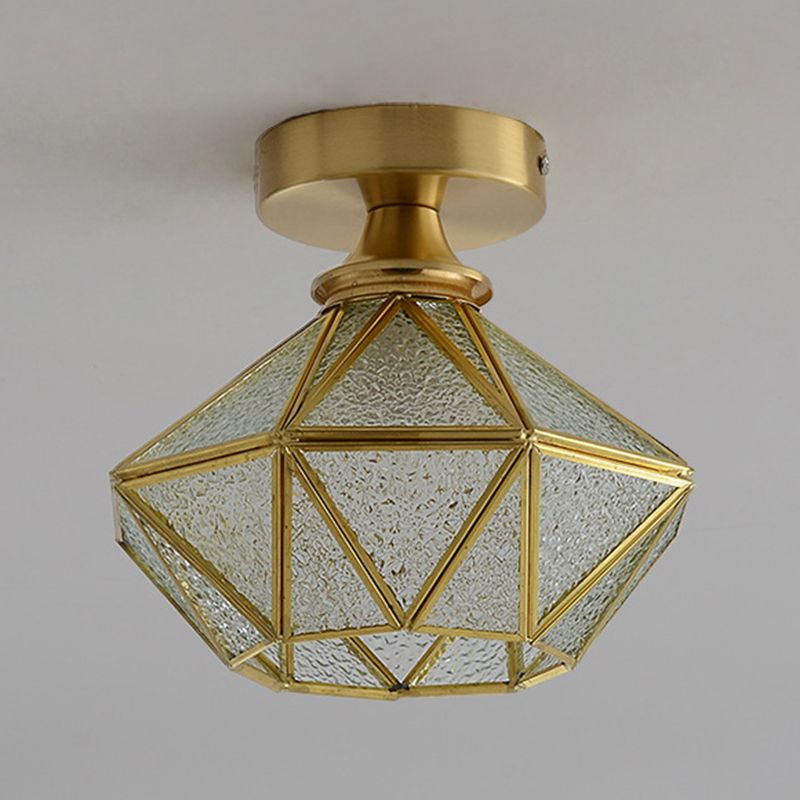 Small Aisle Semi Flush Ceiling Light Antique Style Glass 1 Head Flush Mount Light Fixture