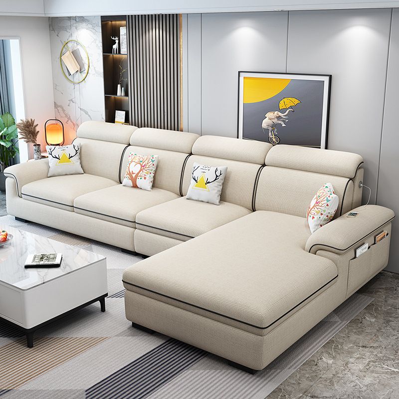 Scandinavian 4-Seater Sectional with Pillow Top Arm and Storage