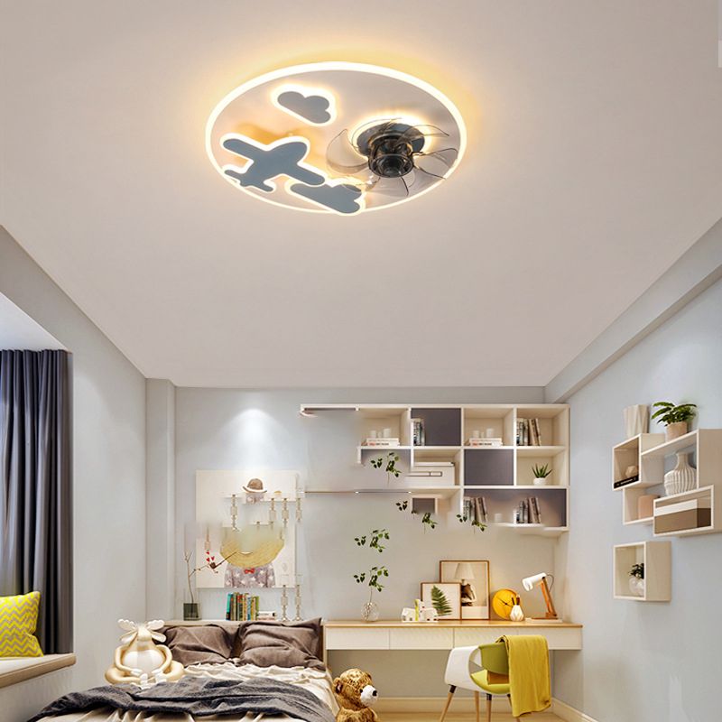 Metal Ceiling Fan Lamp Kids Style LED Ceiling Mounted Light for Bedroom