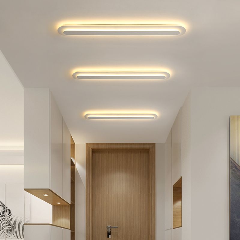 Metal Linear Flush Mount Ceiling Light Modern 1-Light Flush Mount Ceiling Fixture in White