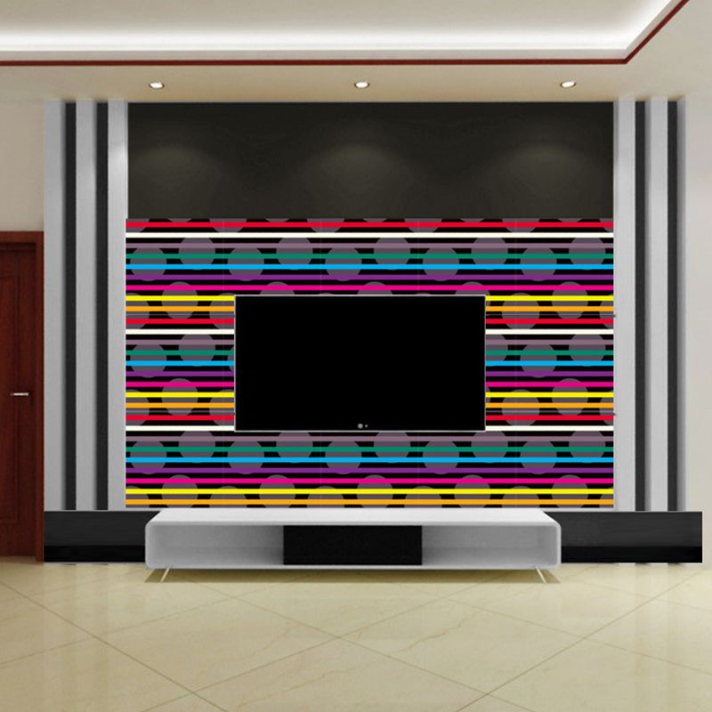 PVC Adhesive Wallpaper Panels Novelty Colorful Stripes on Dot Background Wall Covering