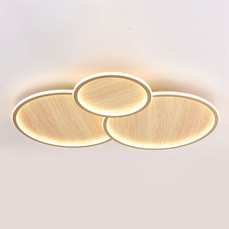 Circle Modern Style Flush Mount Wood 3-Light Ceiling Light for Living Room