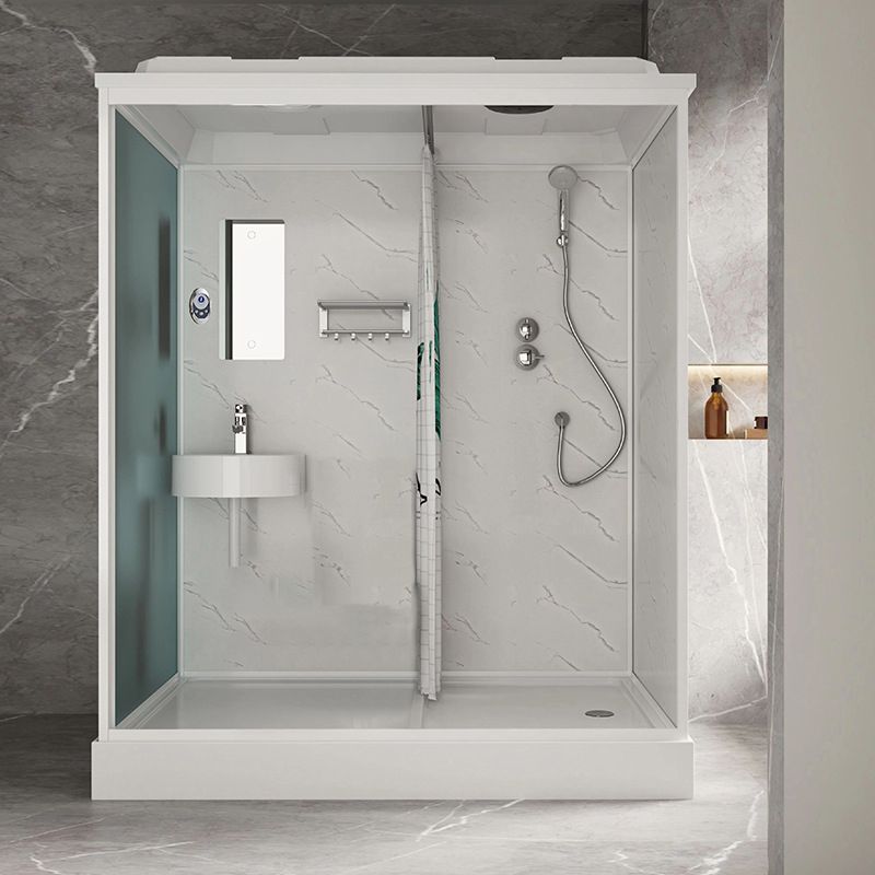 White Rectangle Shower Stall with Shower Base Tempered Glass Shower Stall