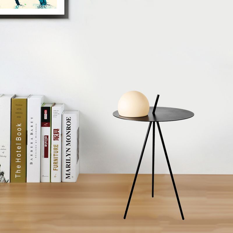 Modernist LED Night Light Black Finish Semicircle Vertical Tripod Table Lamp with White Glass Shade