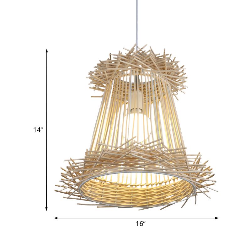 Rattan Cone Shade Ceiling Pendant Lamp Japanese One Light Wood Hanging Light for Dining Room