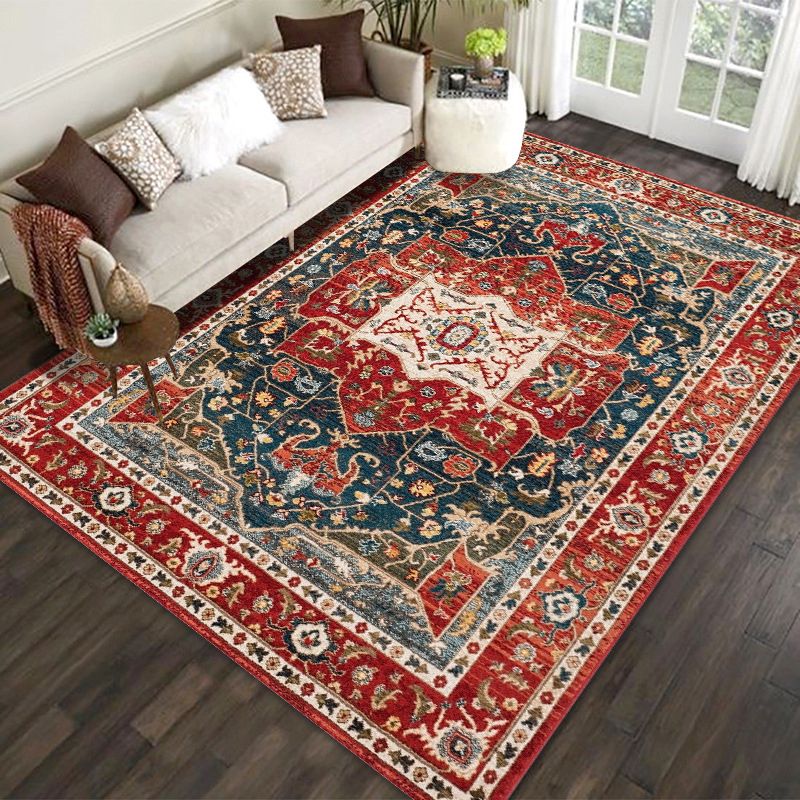 Fancy Traditional Rug Red Tribal Pattern Area Rug Non-Slip Backing Area Carpet for Home Decor