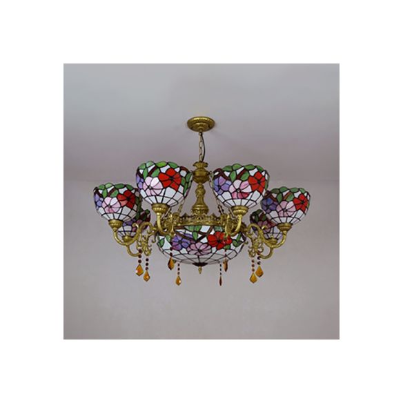 Suspension de nuance festonnée pour vitrail lumière 9 lumières 9 lumières Inversion avec motif de fleur pour chambre à coucher