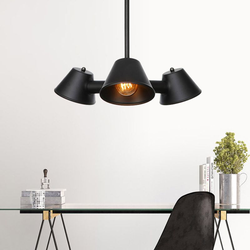 3 Lights Indoor Chandelier Lighting Fixture Industrial Stylish Black Ceiling Lamp with Conical Metal Shade