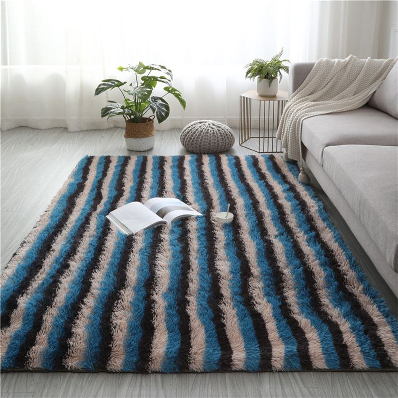 Modern Striped Rug Polyester Shag Indoor Carpet Non-Slip Backing Area Rug for Living Room