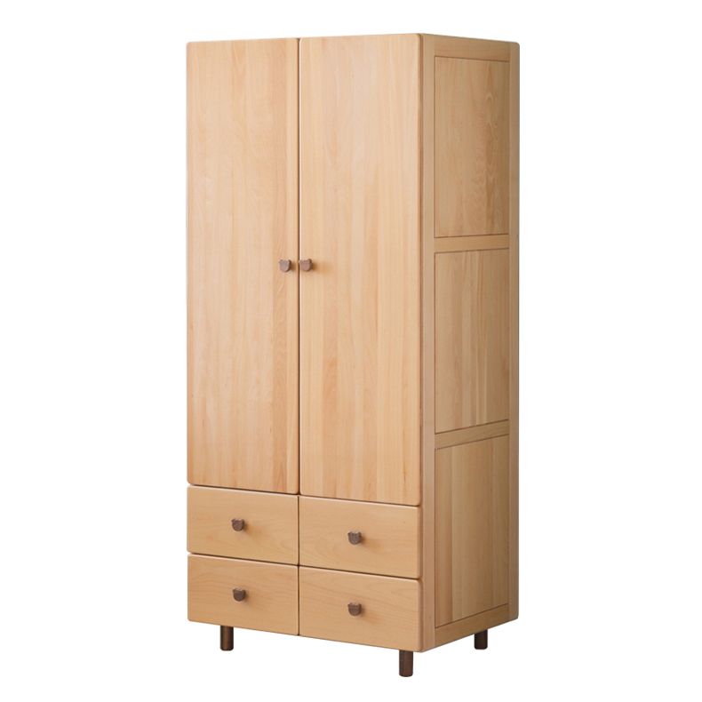 Light Wood Hanging Clothes Rack Beech Closet with Lower Storage Drawers