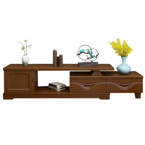 Traditional TV Media Stand with Drawers Rubberwood Media Console