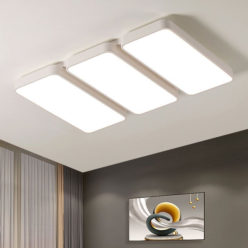 White 3-Light LED Flush Mount in Modern Minimalist Acrylic Rectangular Ceiling Light