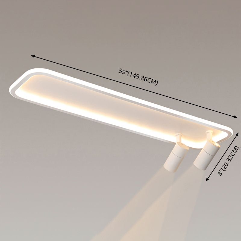 2-Light Rectangular LED Semi Flush Mount in Modern Minimalist Style Aluminium Ceiling Light in White