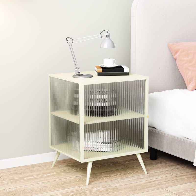 Contemporary Metal Nightstand Lower Shelf Bedside Cabinet with Door for Bedroom