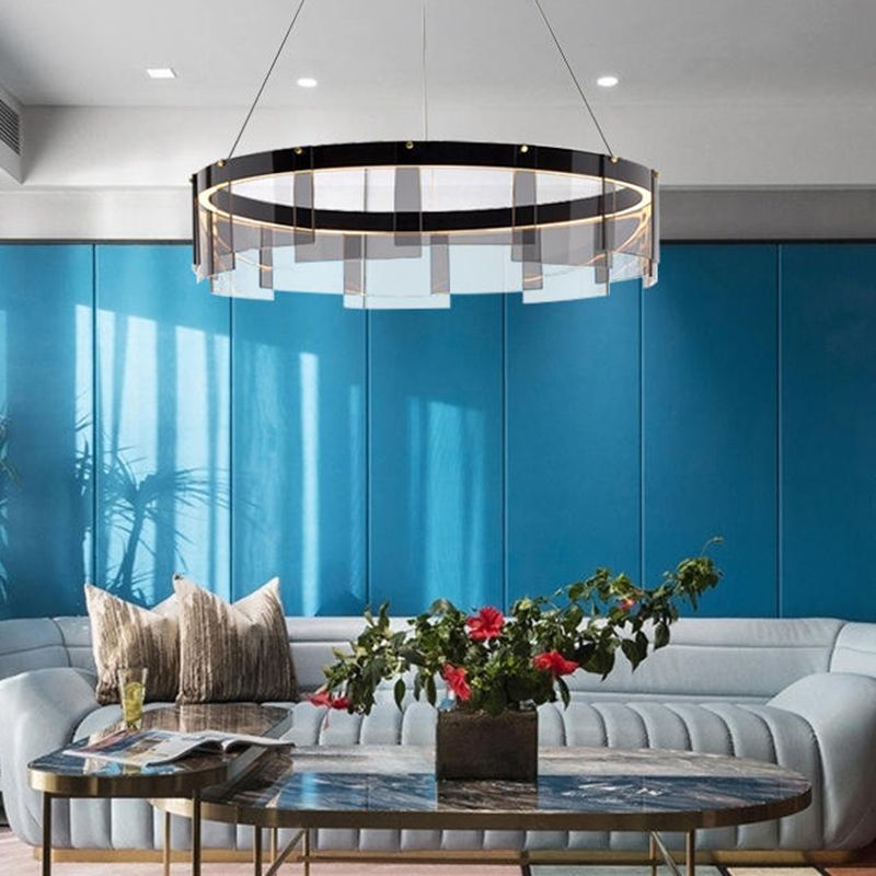 Modern Style Round Shade Hanging Light Glass Metal Pendant Light for Living Room