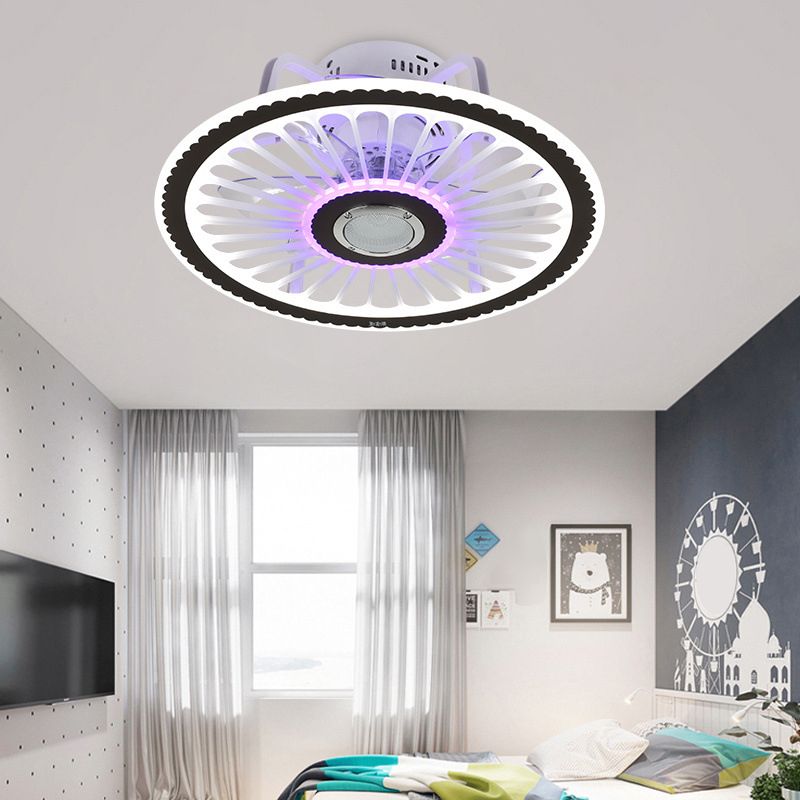 Round Bluetooth Speaker Fan Light Minimalistic Acrylic Bedroom Semi Flush Mounted Lamp