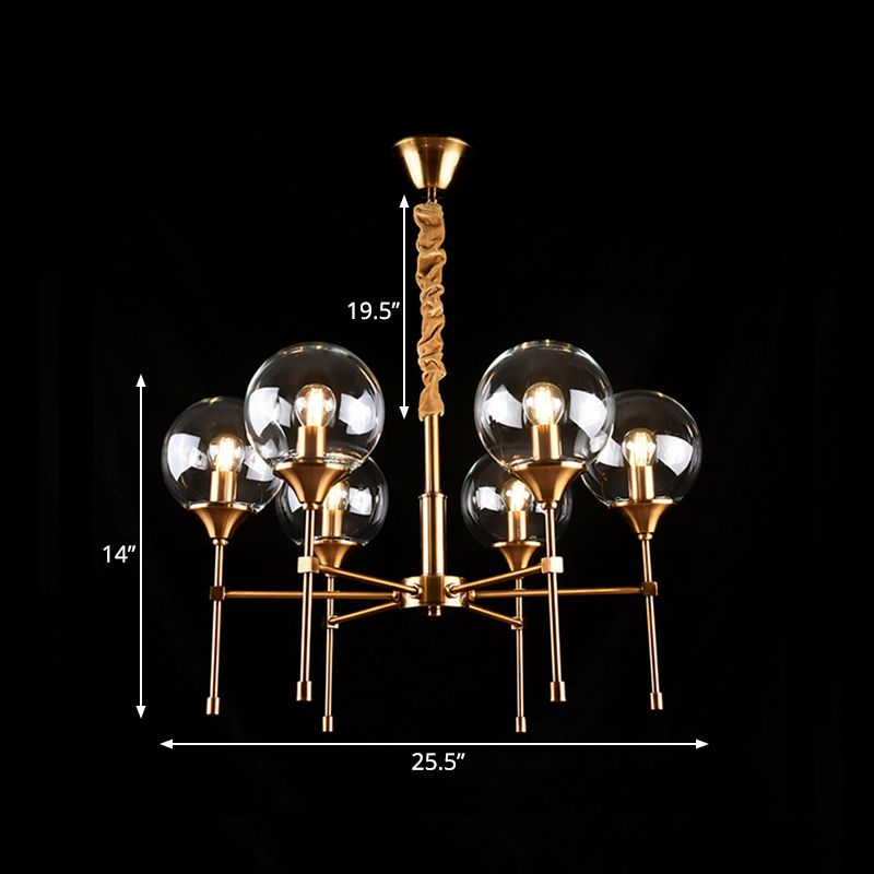 Brass Burst Style Suspension Lamp Retro 6 Heads Clear Glass Kroonluchter over eettafel