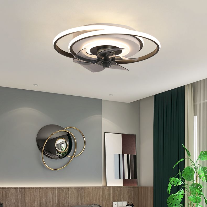 Nordic Style Ceiling Fan Lamp Mute LED Ceiling Fan Light with Silica Gel Shade for Bedroom