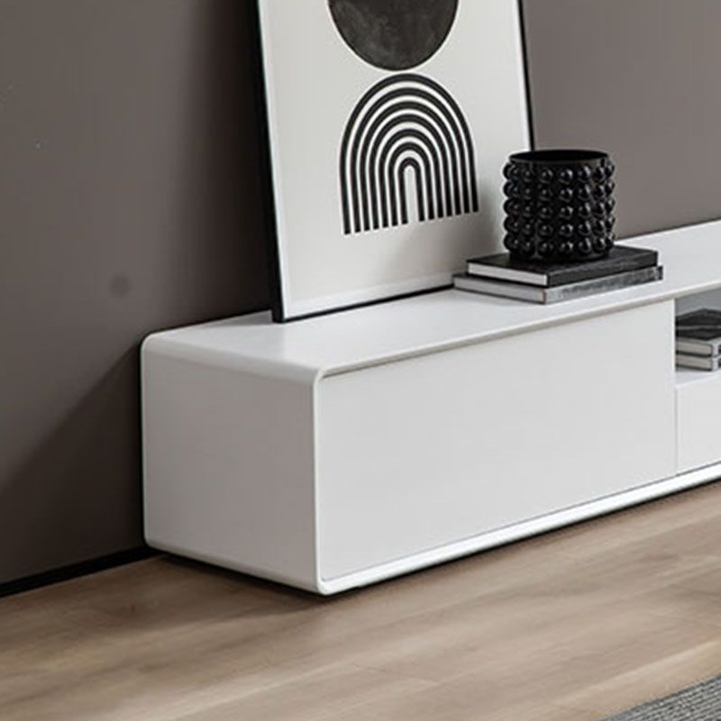 Wood TV Stand Console with Drawers, Modern TV Stand in White