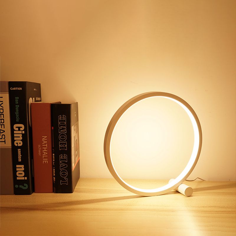 Simple Halo Ring Nightstand Lighting Metal 1-Head LED Table Lamp with USB Power Cord