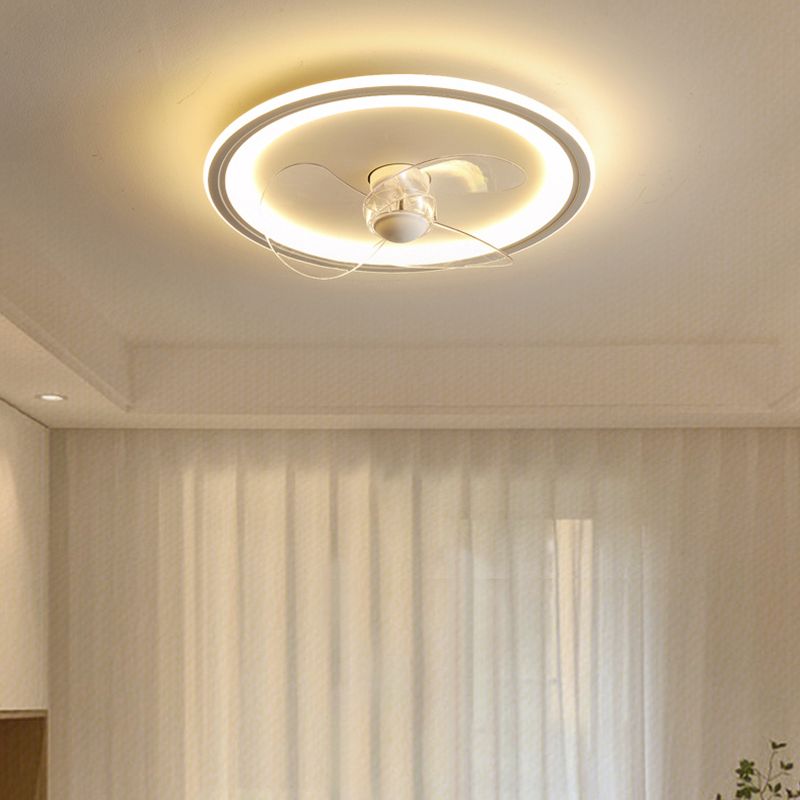 Nordic Style LED Ceiling Fan Metal Round Fan Lighting in White