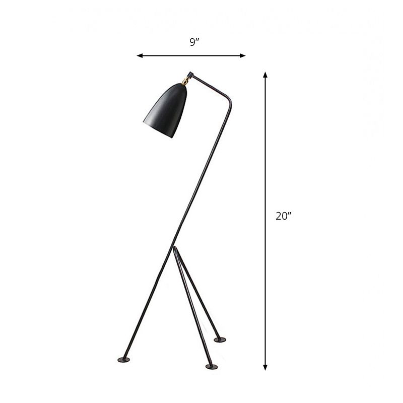 Tripod Floor Light with Bell Shade Modern Style Metallic 1 Light Black/White Floor Lamp for Bedroom