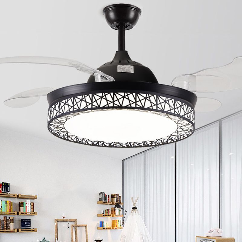 Nordic Style Ceiling Fan Lamp Round Shape Ceiling Fan Light with Acrylic Shade for Bedroom