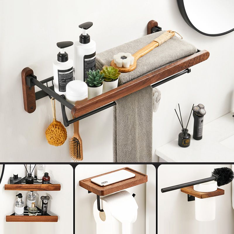 Walnut Brown Bathroom Accessory Set Metal Foldable Bath Hardware Set