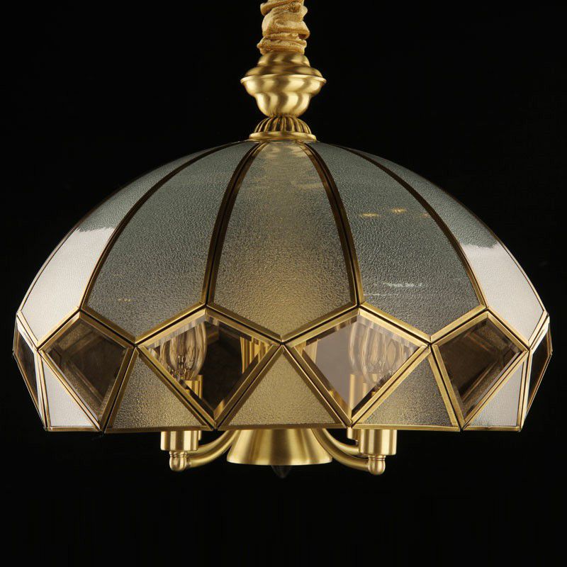 5 Lights Pendant Chandelier Antique Style Domed Frosted Glass Hanging Light in Brass