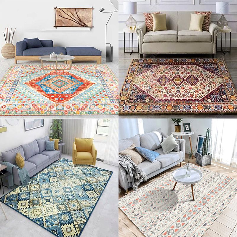 Colorful Bohemian Rug Multi-Colored Print Carpet Washable Non-Slip Backing Stain Resistant Rug for Living Room