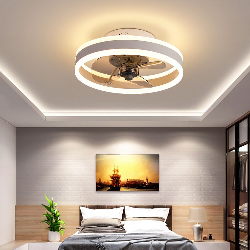 Halo Ring Acrylic Fan Lamp Fixture Minimalist LED Semi Flush Ceiling Lighting for Bedroom