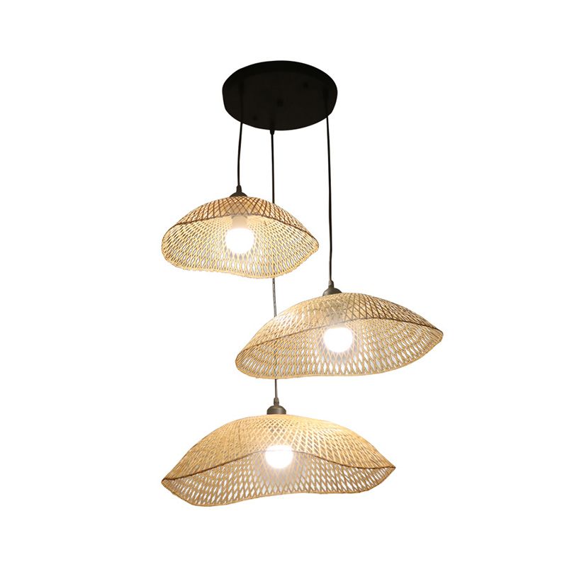 Bénégeur beige wavy dôme pendentif loft loft 3 bulbes Bamboo Suspension Light for Dining Room