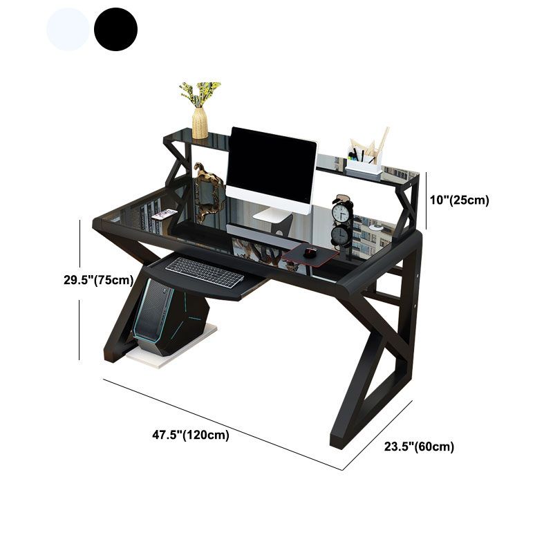 Contemporary Glass Computer Desk Cable Management Rectangular Gaming Desk