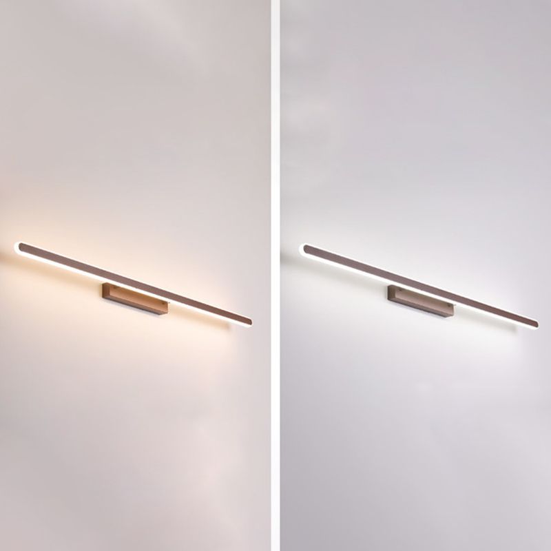 Modern Linear Wall Light Fixture Metal Single Light LED Mirror Light for Bathroom in Brown